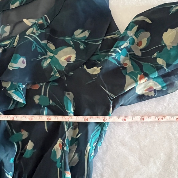 Lauren Conrad Women's Dark Green Floral Midi Dress Size 2 Small Chiffon Fall 3/4 - Picture 6 of 11